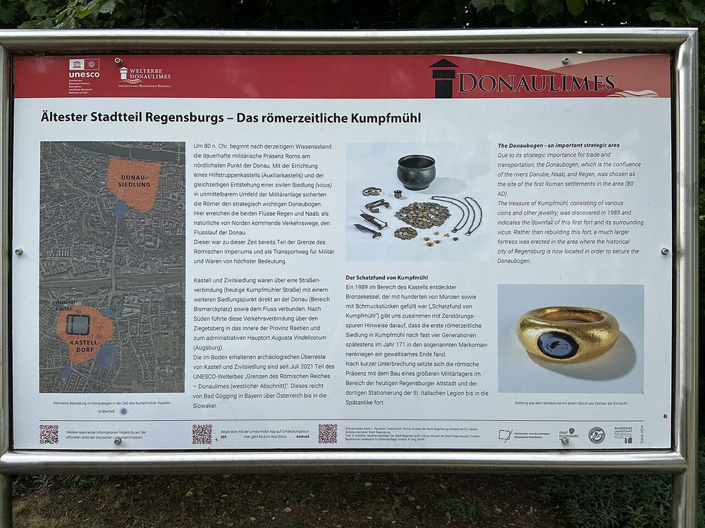 Hinweistafel zur römerzeitlichen Siedlung Kumpfmühl in Regensburg